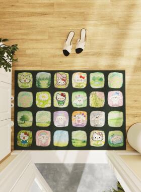 Hellokitty地垫入户门垫室外绿色格子丝圈脚垫2026新款高级感地毯