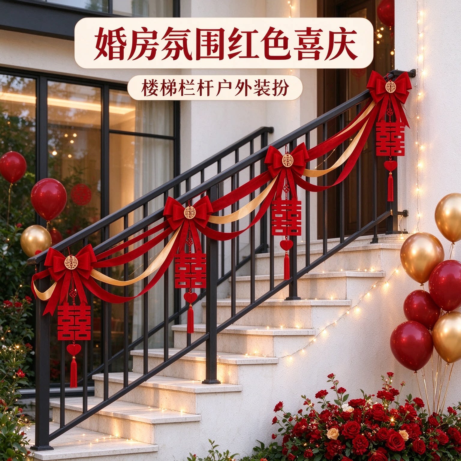 彩带拉花女方大门蝴蝶结氛围感红色喜庆客厅吊顶婚房装扮婚庆装饰