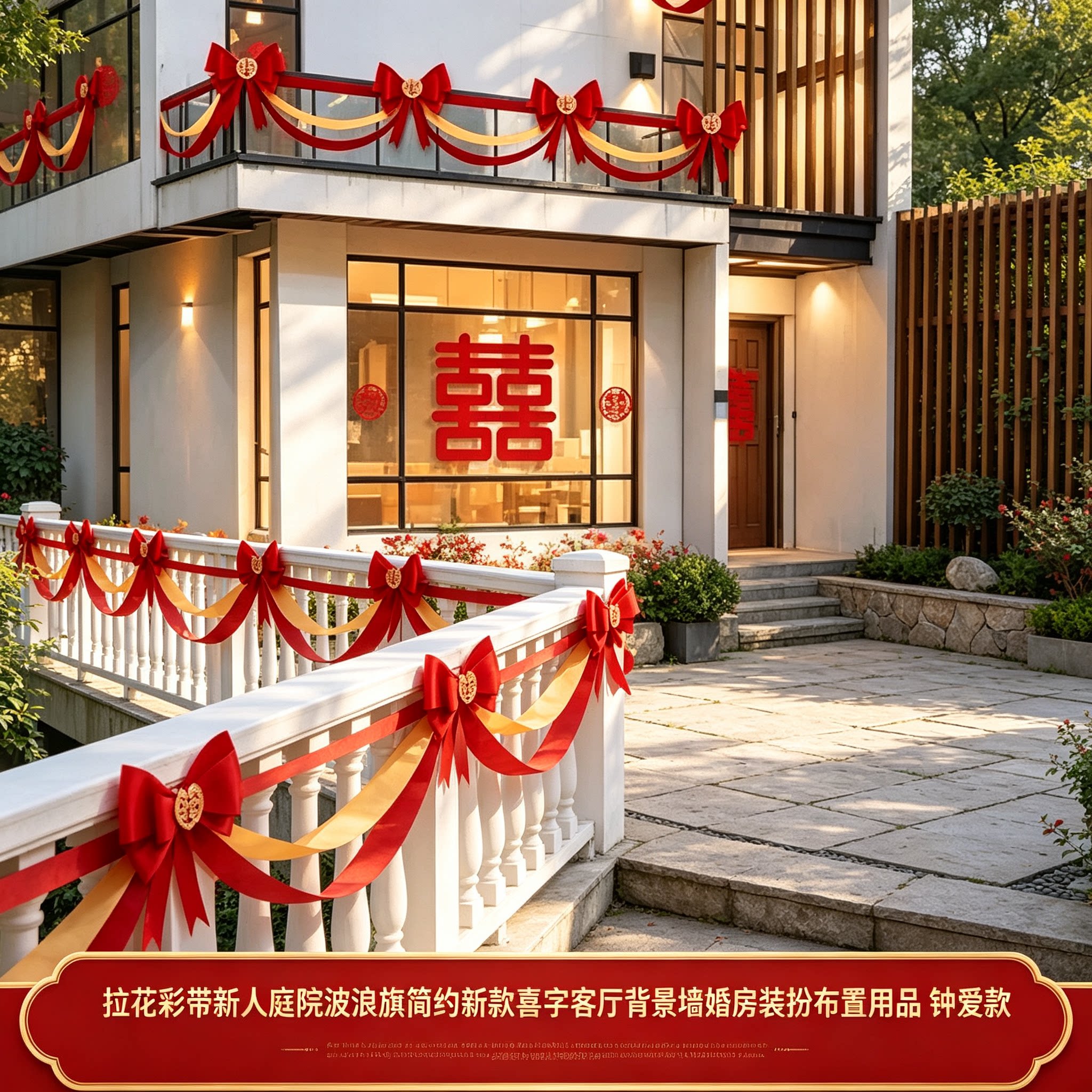 拉花彩带新人庭院波浪旗简约新款喜字客厅背景墙婚房装扮布置用品