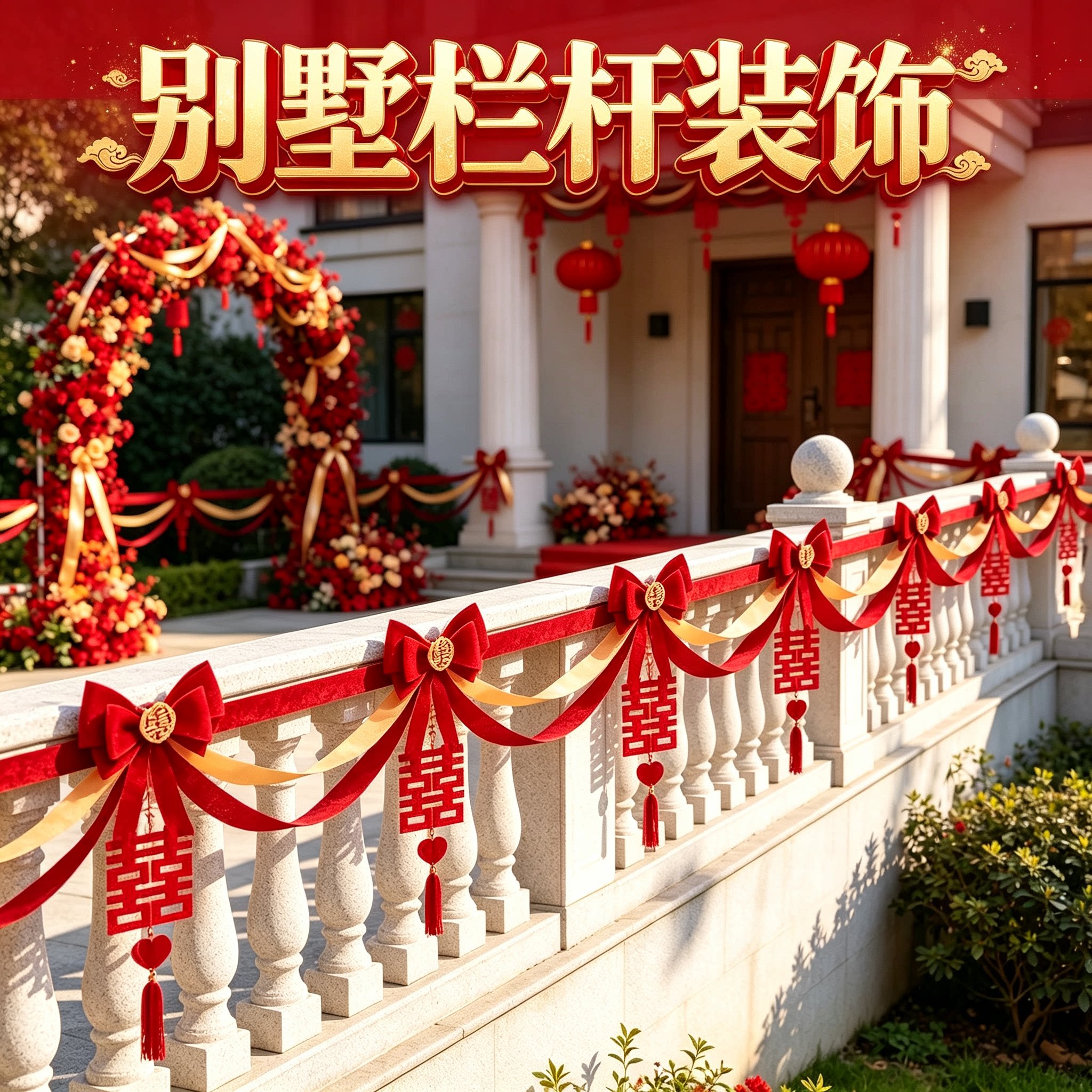 结婚用品女方拉花彩带新款喜字楼梯扶手客厅吊顶婚礼场景婚庆装饰