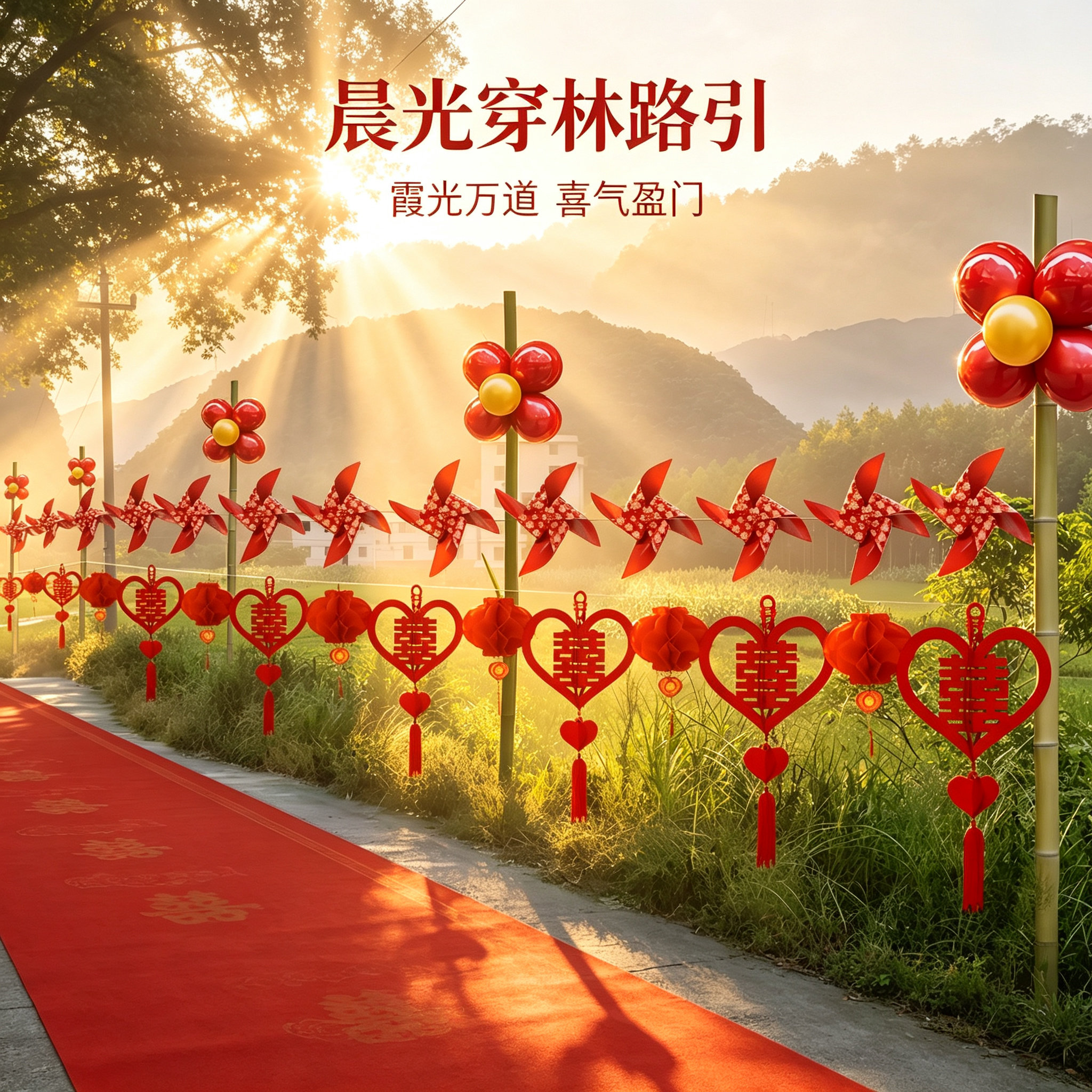 婚礼场景路引装饰结婚迎宾农村院子路边外景婚房用品大全