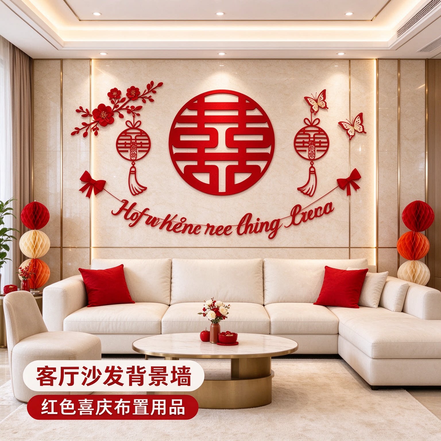喜字贴结婚专用主卧房间简约大气红色喜庆客厅沙发背景墙布置用品