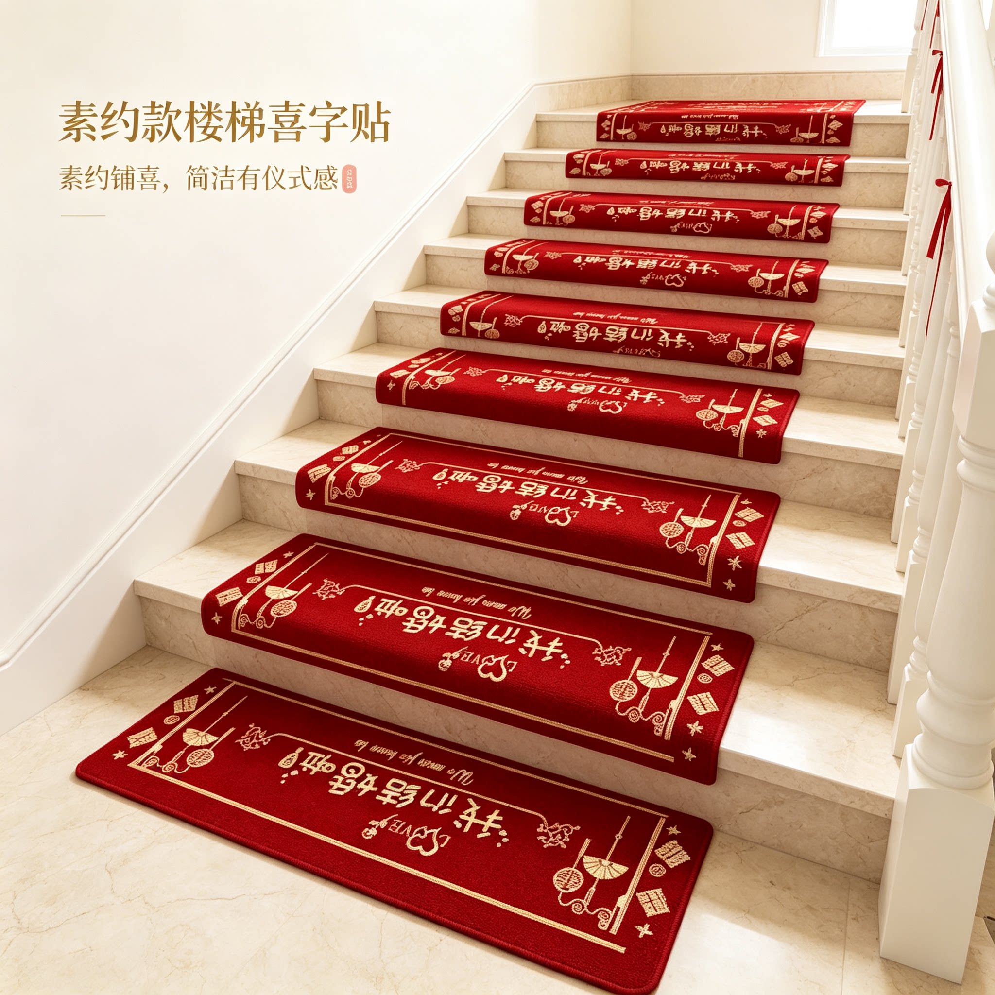 婚房布置楼梯踏步贴装饰结婚男方婚礼扶手台阶喜字贴婚庆地垫
