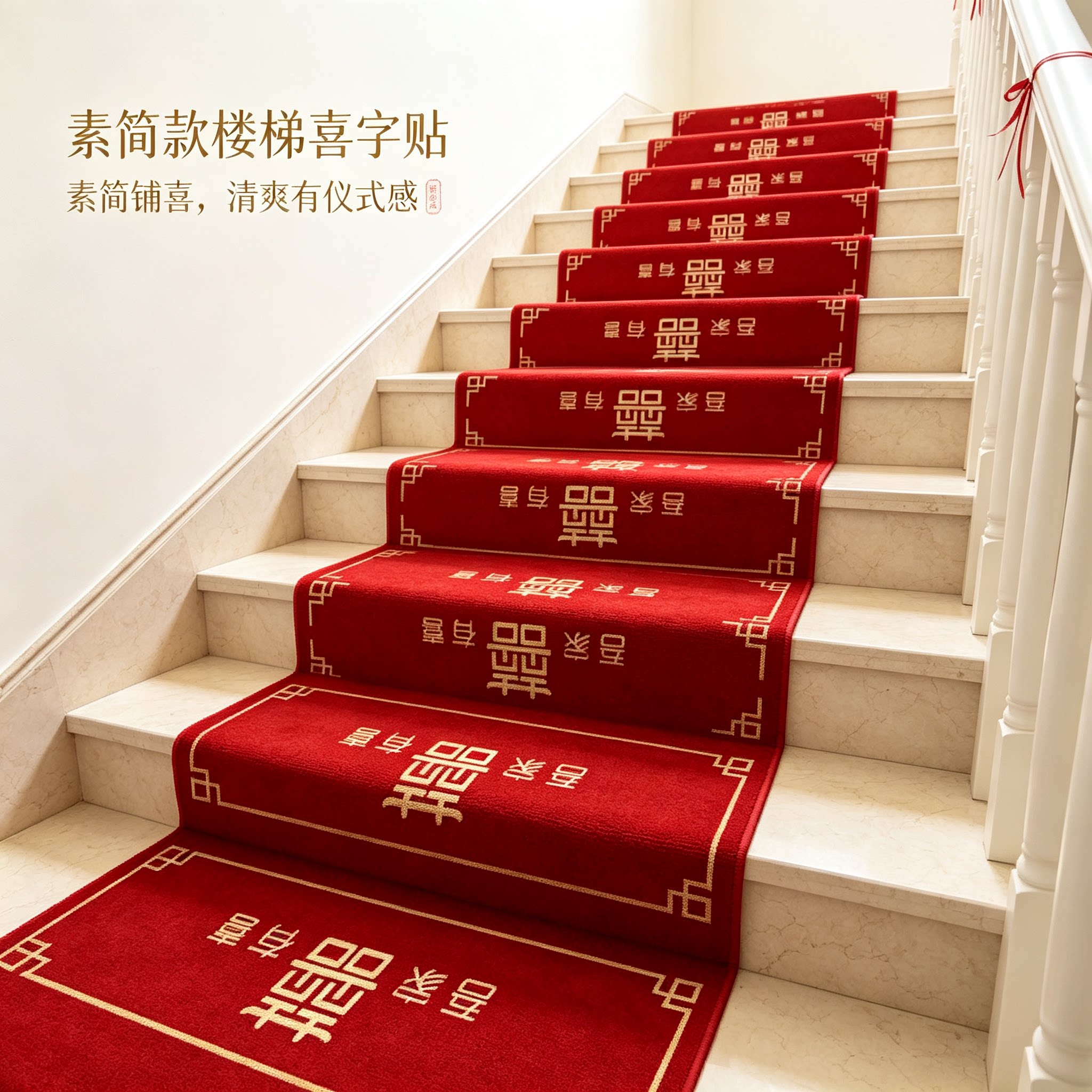 婚庆台阶地垫装饰结婚男方婚礼扶手楼梯喜字贴踏步贴婚房布置地毯