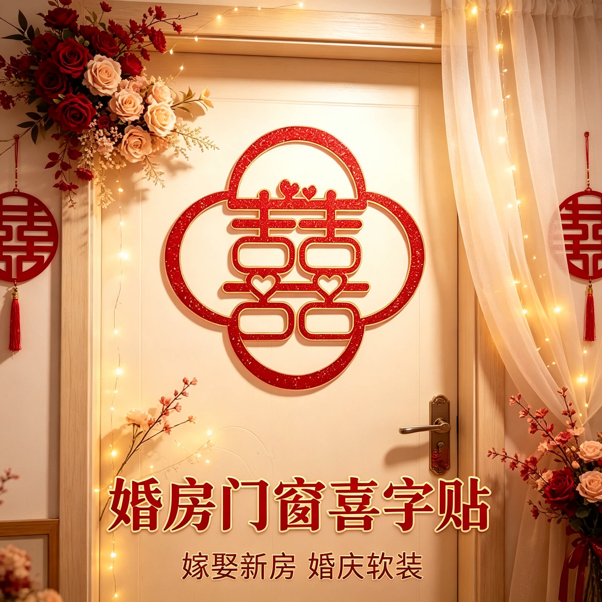 红葱闪金囍字贴大门玻璃窗贴婚房嫁娶新房婚庆软装布置伴手礼