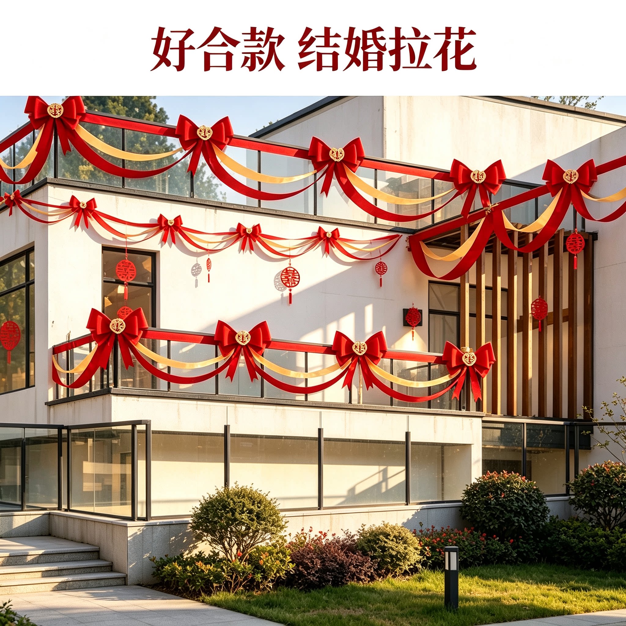 结婚拉花女方阳台波浪旗简约新款喜字客厅背景墙婚庆装饰布置用品