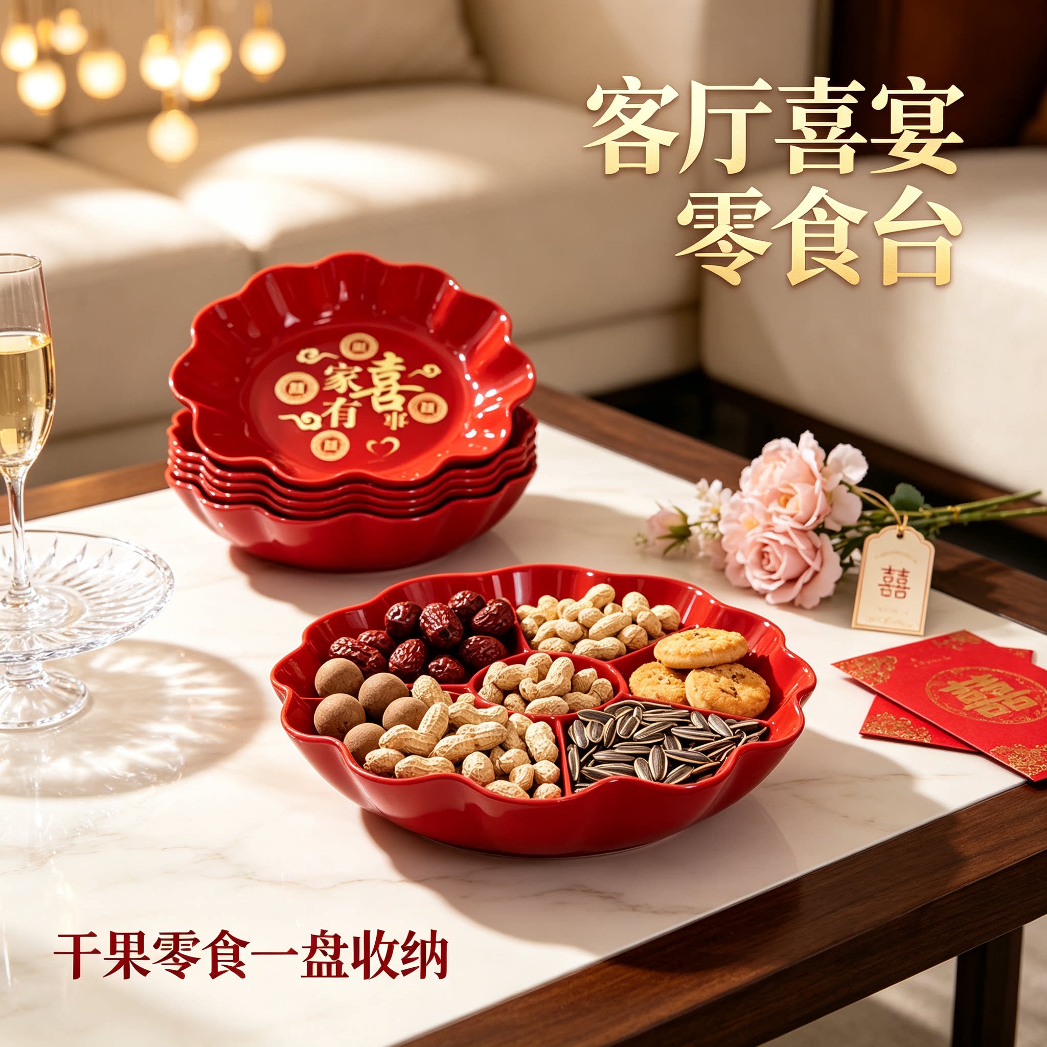 婚礼糖果盘放干果家用客厅茶几零食水果篮订婚创意装饰婚庆用品