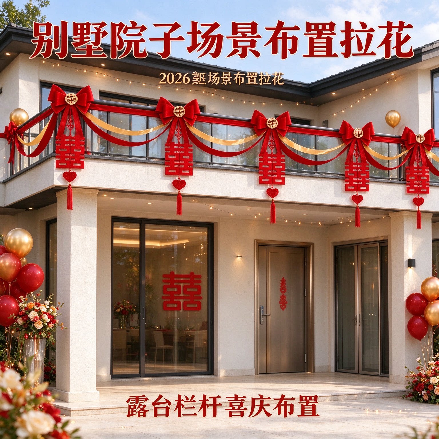 婚礼拉花女方走廊蝴蝶结2026新款长条别墅院子场景布置婚庆装饰品