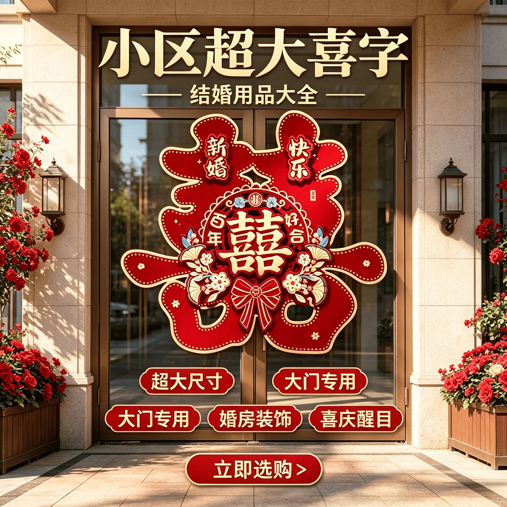 小区超大喜字结婚用品大全婚房
