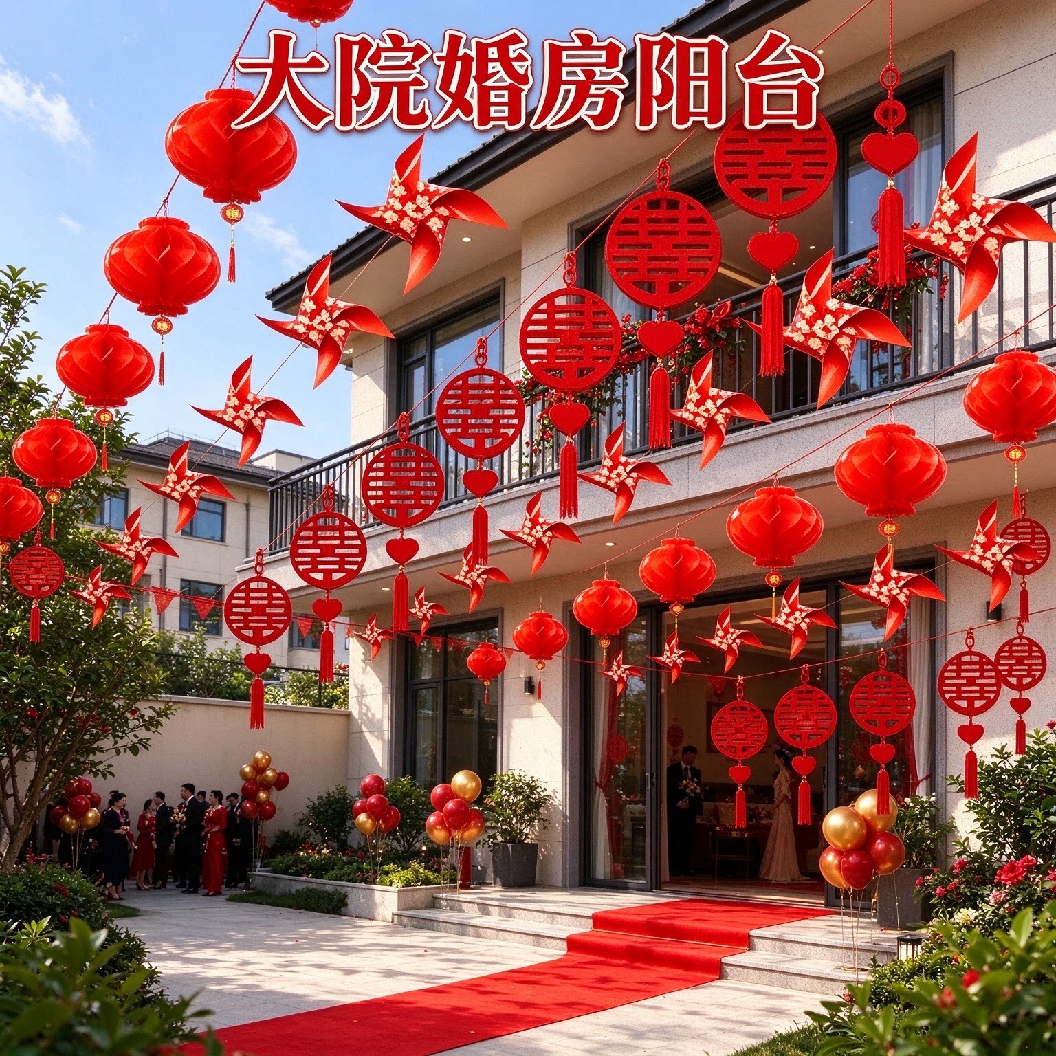 婚庆拉花彩带新娘家庭院户外20个灯笼喜庆大红结婚装饰用品大全