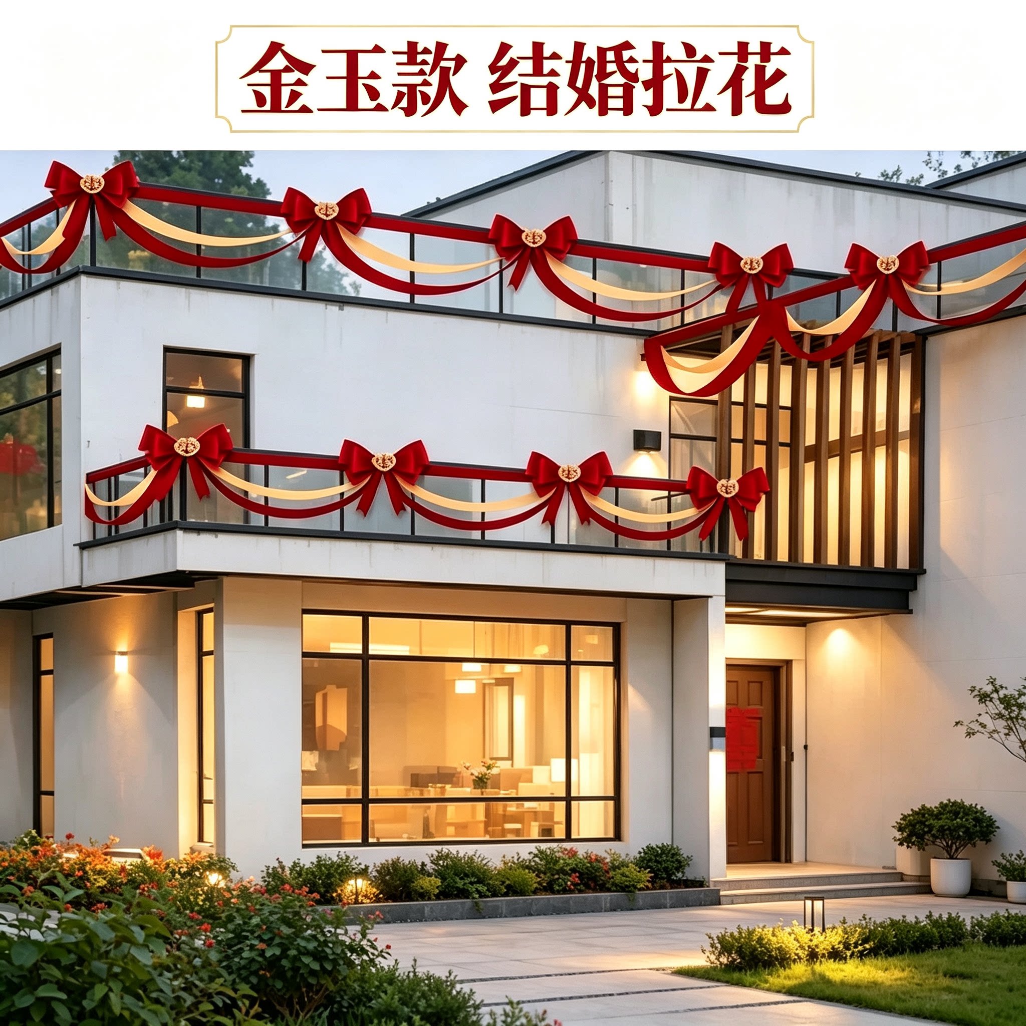 彩带拉花新人走廊蝴蝶结新款红色喜庆农村自建房布置装饰装扮用品