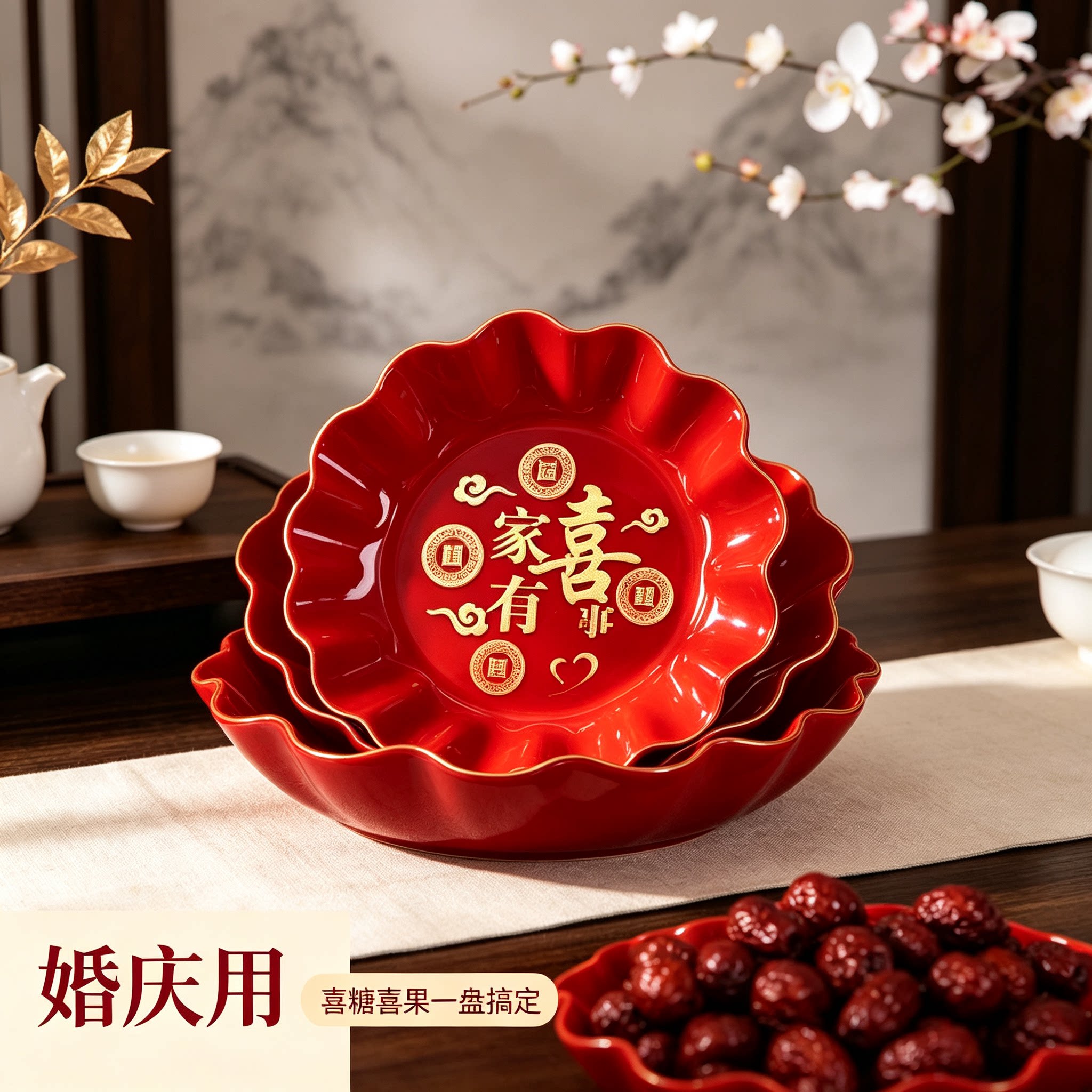 结婚糖果盘加深设计家用客厅茶几零食水果篮订婚创意装饰婚庆用