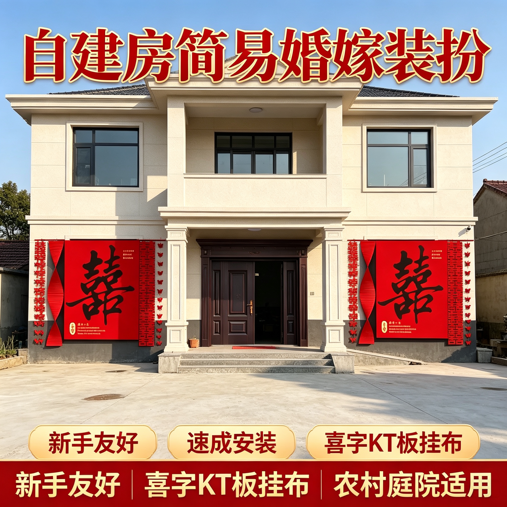 农村简易速成婚嫁装扮自建房新手友好喜字KT板挂布套装