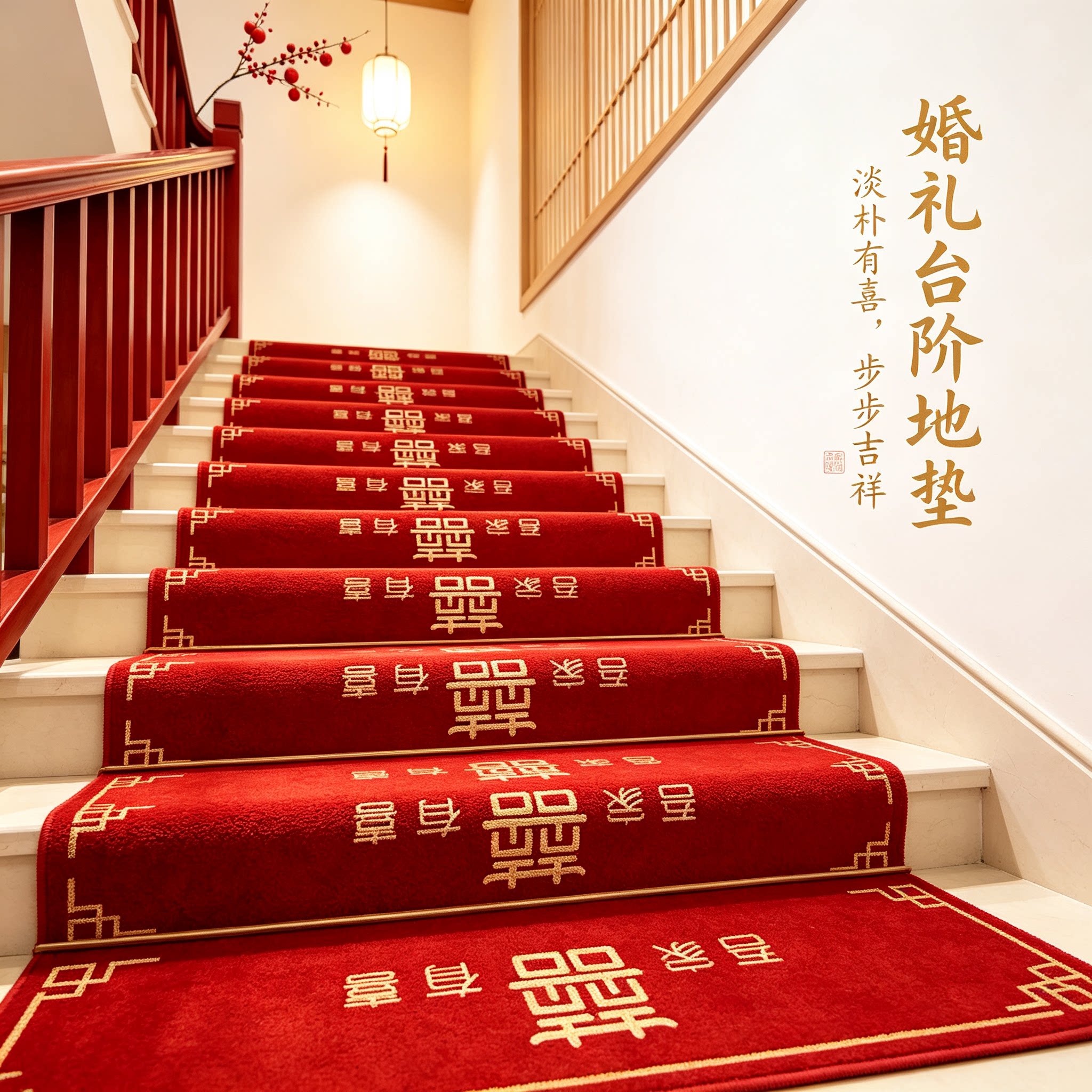 结婚台阶踏步贴装饰男方婚礼扶手楼梯喜字贴婚庆地垫婚房布置地毯