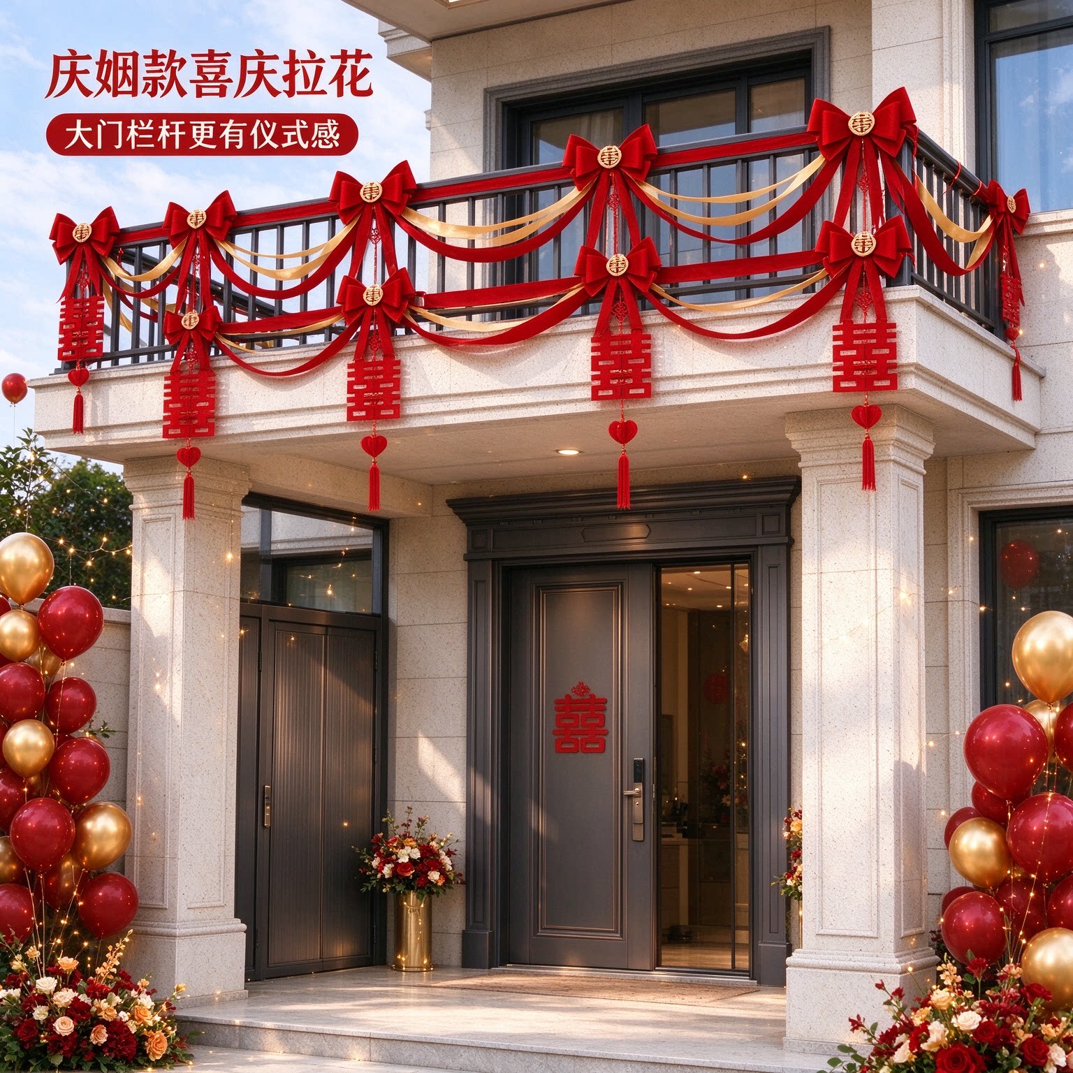拉花彩带女方大门波浪旗2026新款长条楼梯扶手婚房装扮婚庆装饰品