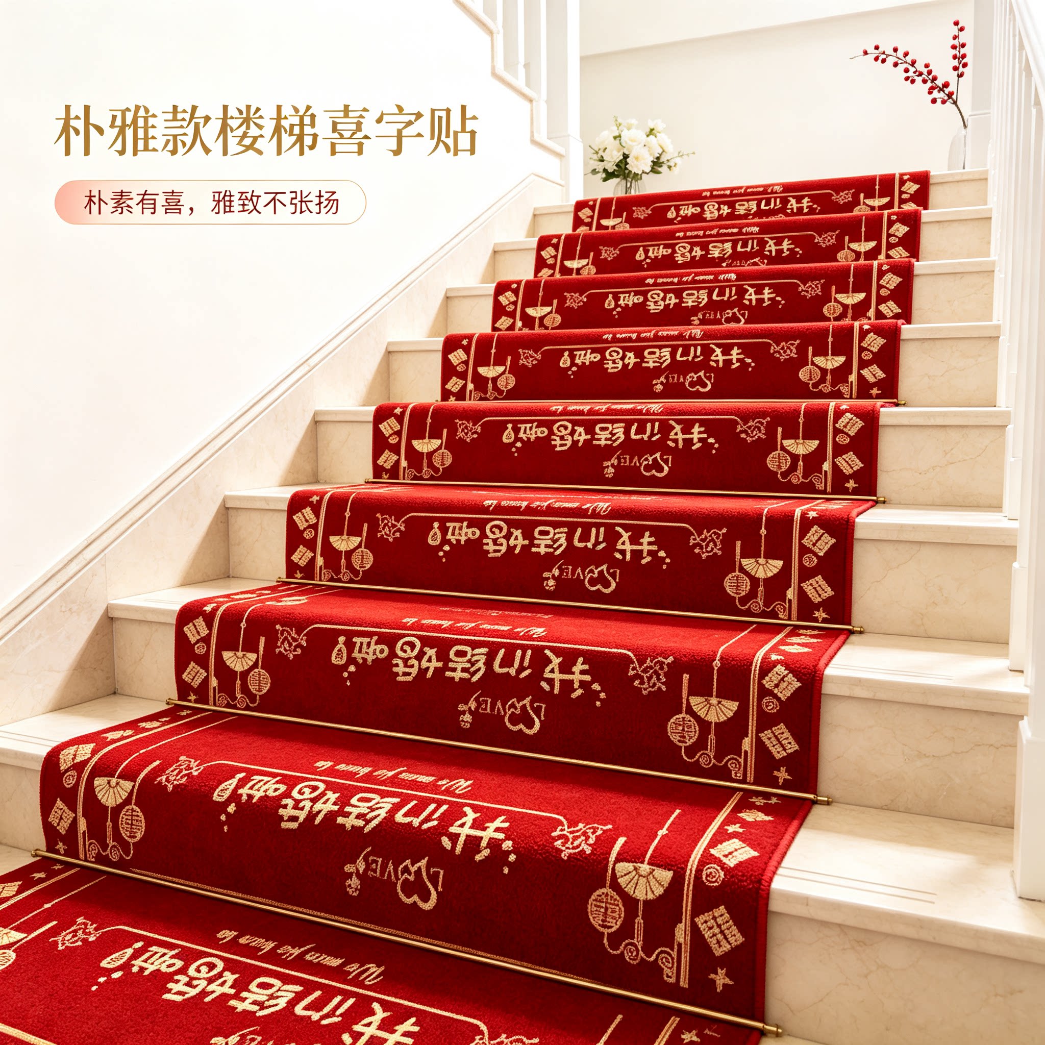 婚庆楼梯地毯装饰结婚男方婚礼扶手台阶喜字贴地垫婚房布置踏步