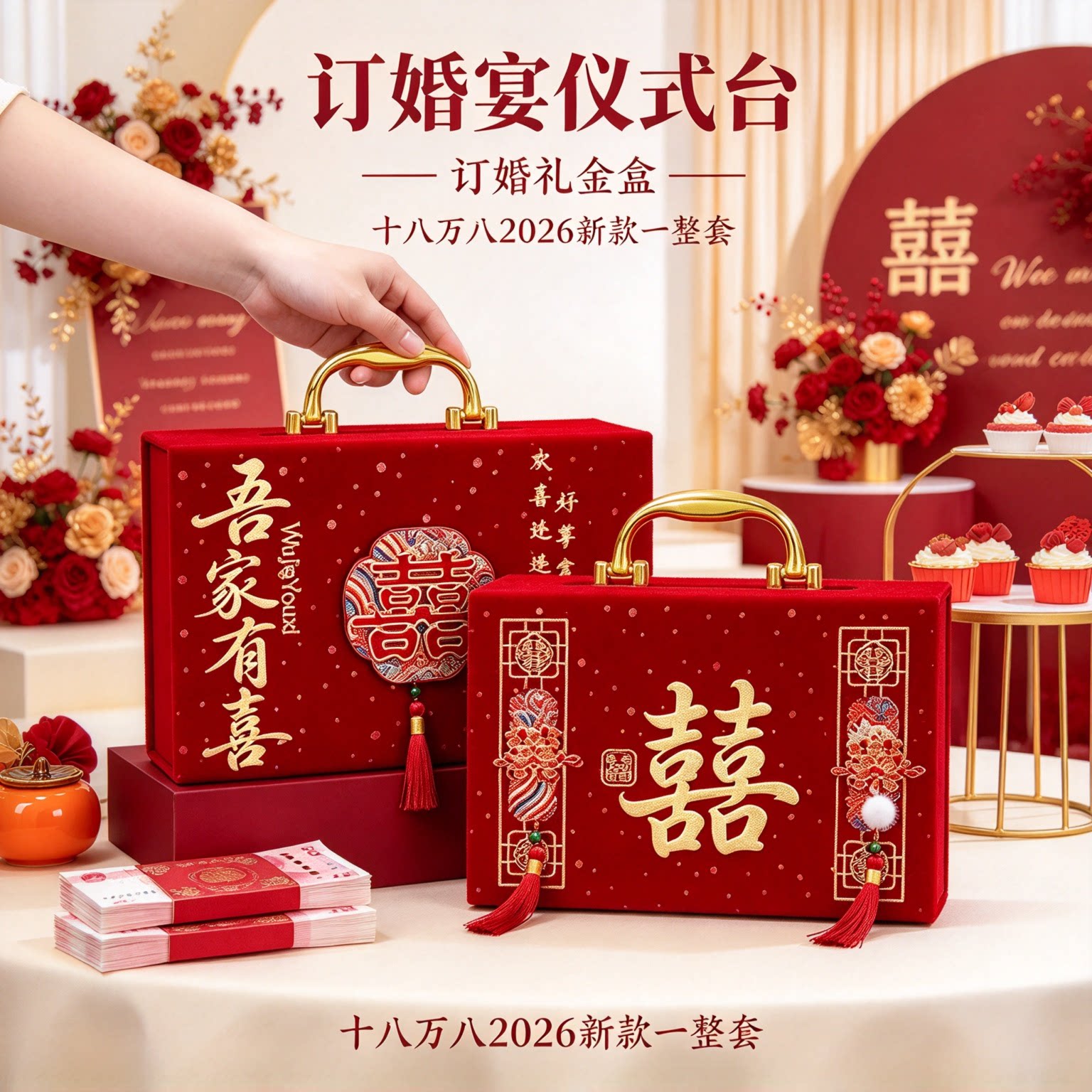 结婚彩礼现金礼盒十八万八2026新款一整套男方提亲大红佳礼钱盒子