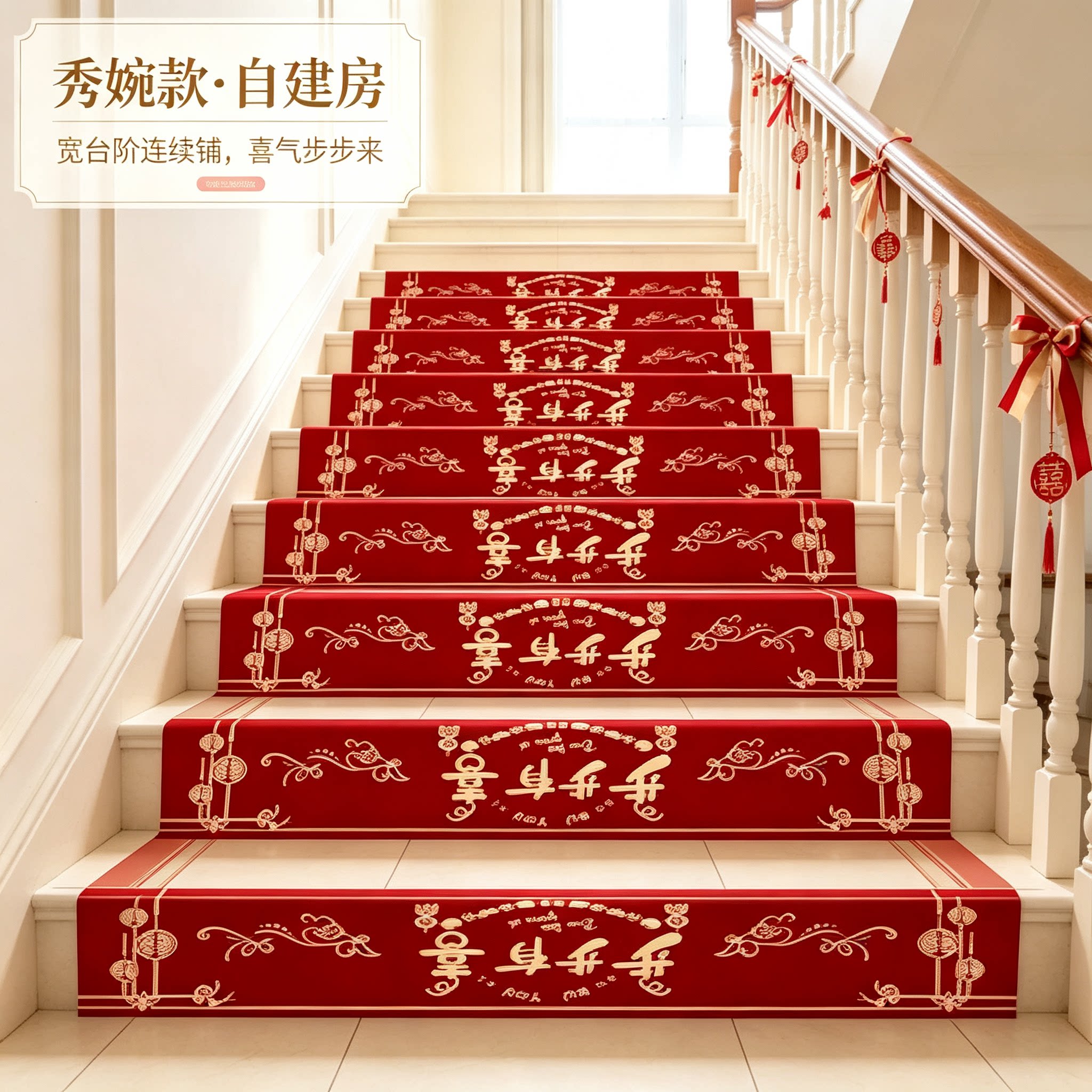结婚楼梯踏步贴自建房婚礼扶手台阶喜字贴婚庆地垫婚房布置地毯