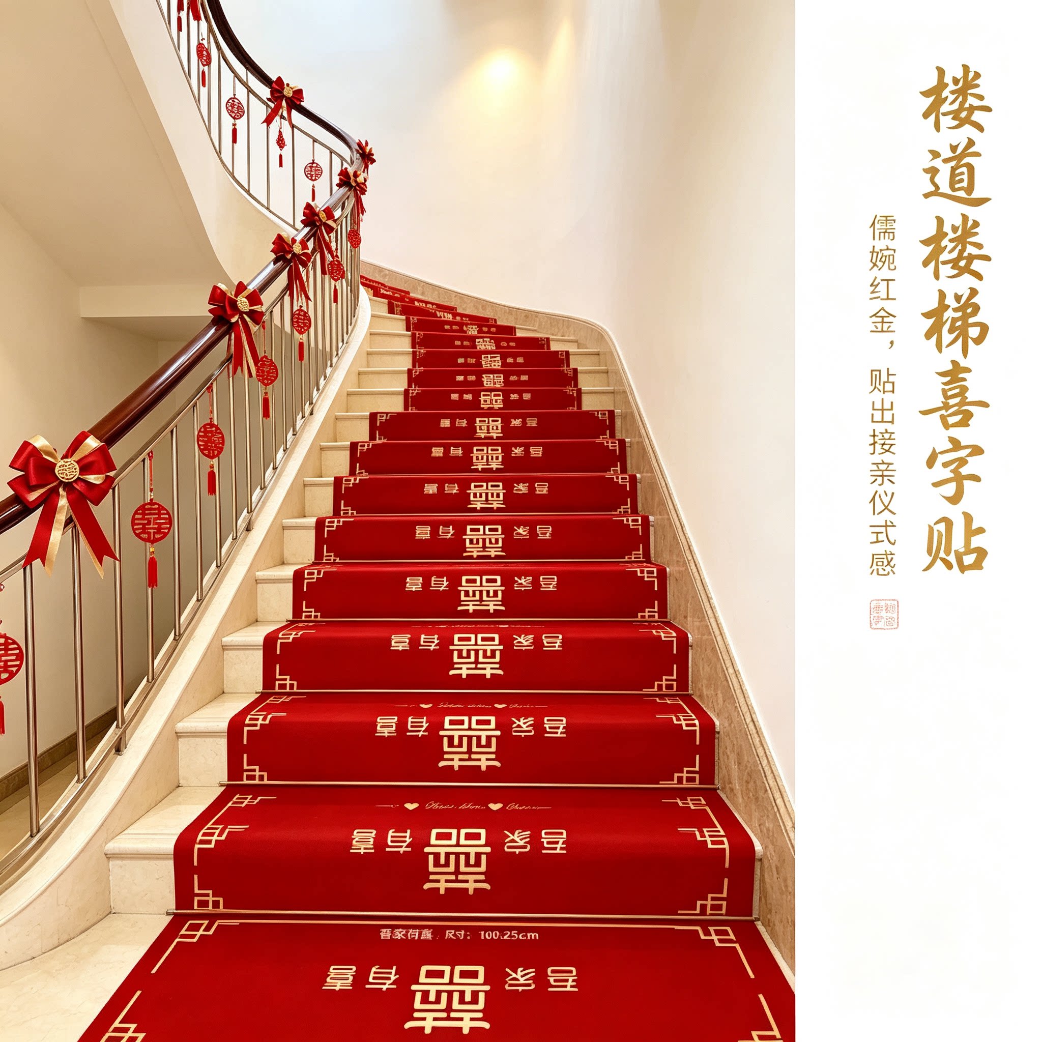 结婚楼梯踏步贴楼道用婚礼扶手台阶喜字贴婚庆地垫婚房布置地毯