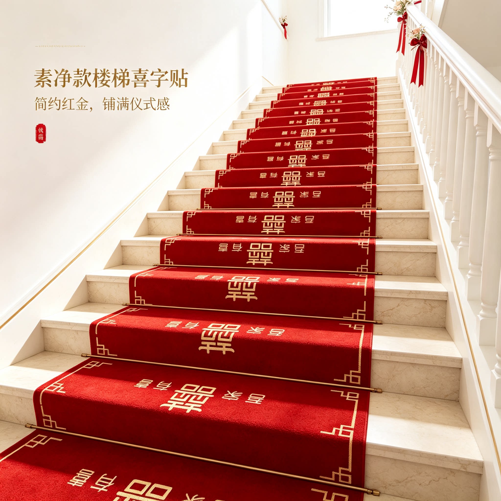 男方婚礼楼梯扶手贴装饰结婚台阶踏步喜字贴婚庆地垫婚房布置地毯