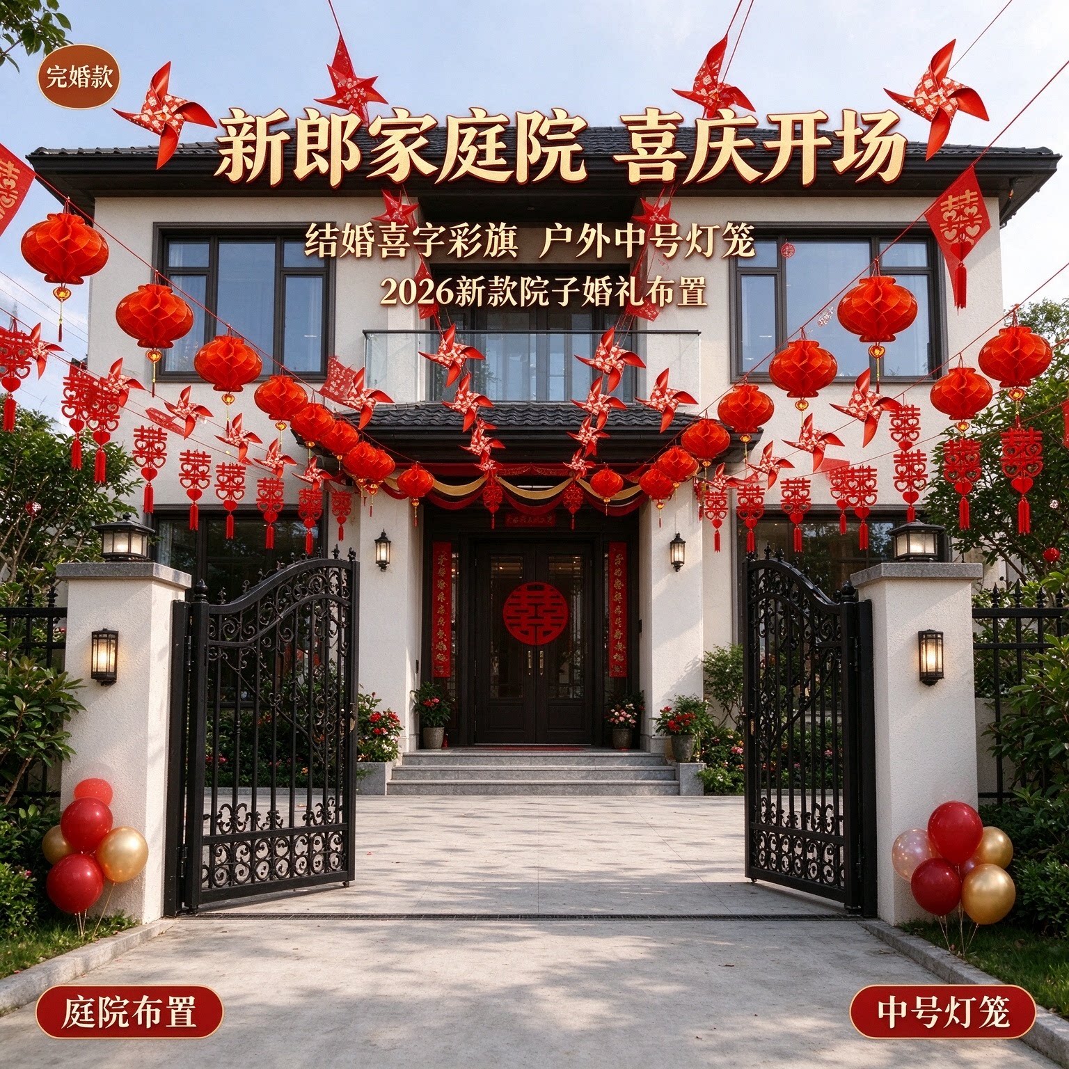 结婚喜字彩旗新郎家庭院户外中号灯笼2026新款院子婚礼布置装饰