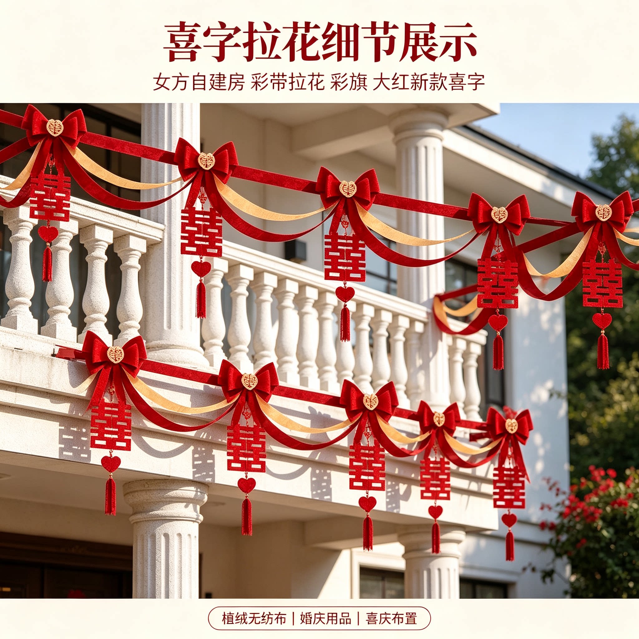 彩带拉花女方自建房彩旗大红新款喜字沙发背景墙婚房装扮装饰用品