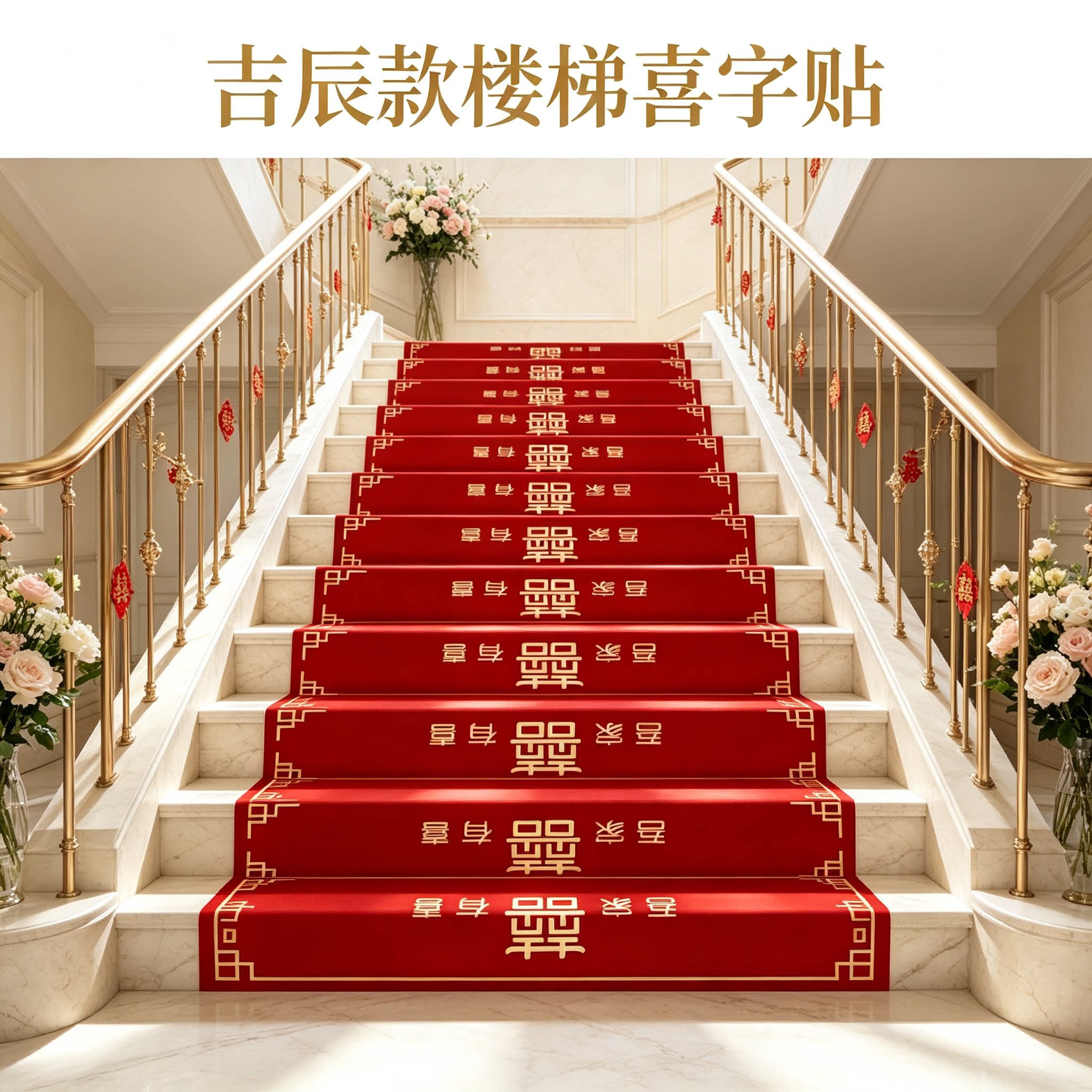 婚礼楼梯踏步贴免胶男方结婚扶手台阶喜字贴婚庆地垫婚房