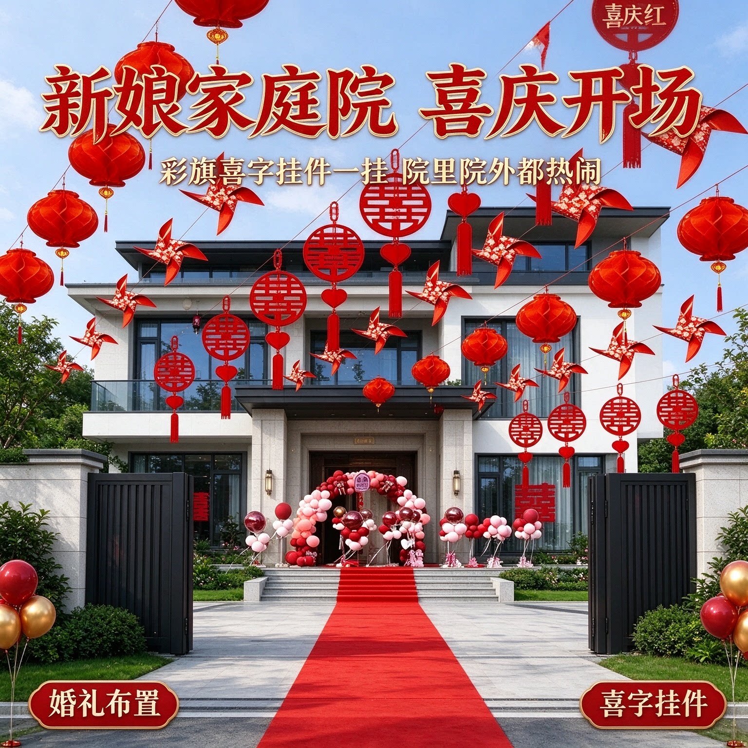 结婚院子装饰新娘家庭院户外喜字挂件喜庆大红婚礼布置用品大全
