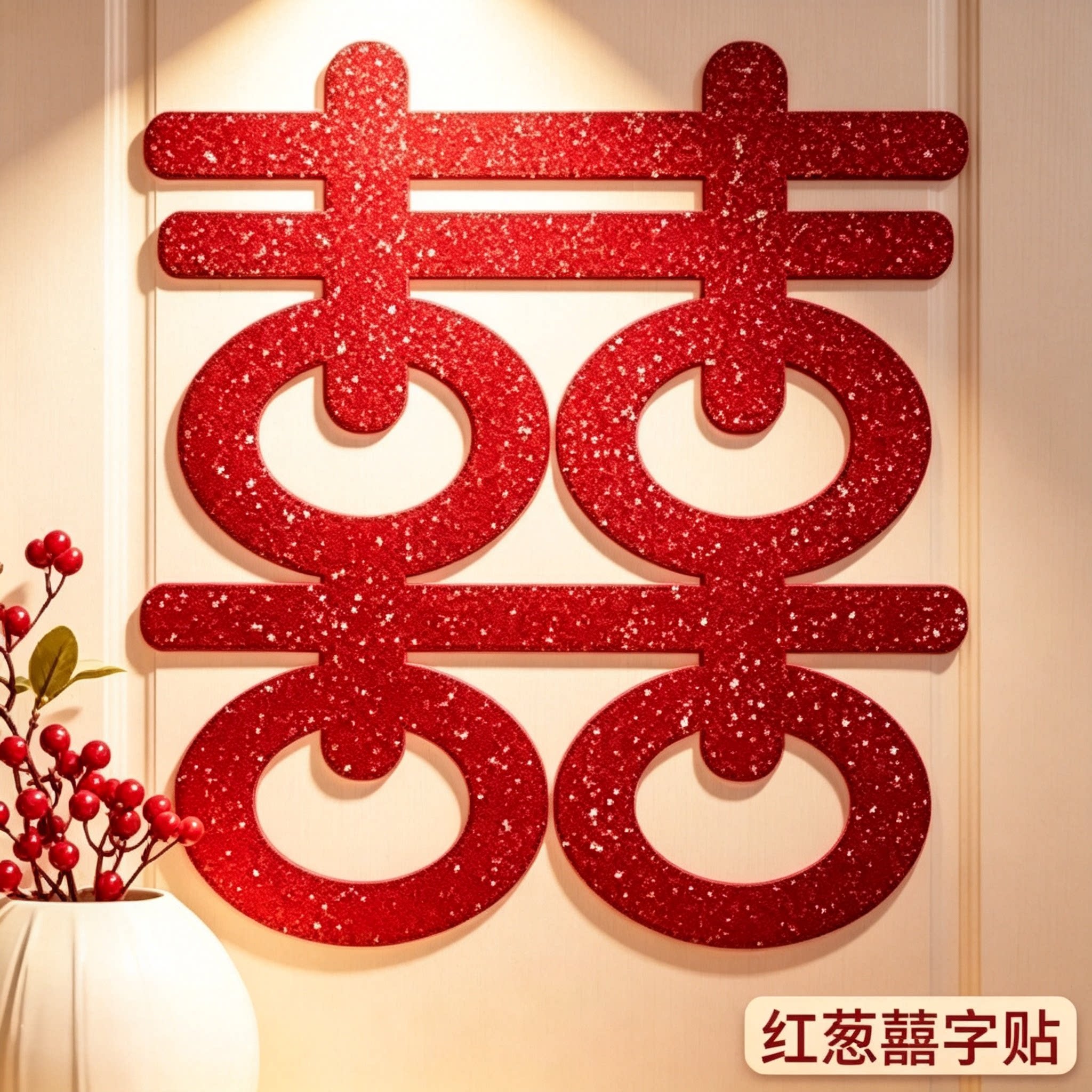 婚庆红葱囍字贴入户门窗玻璃喜字贴纸结婚婚房嫁娶布置家居摆件