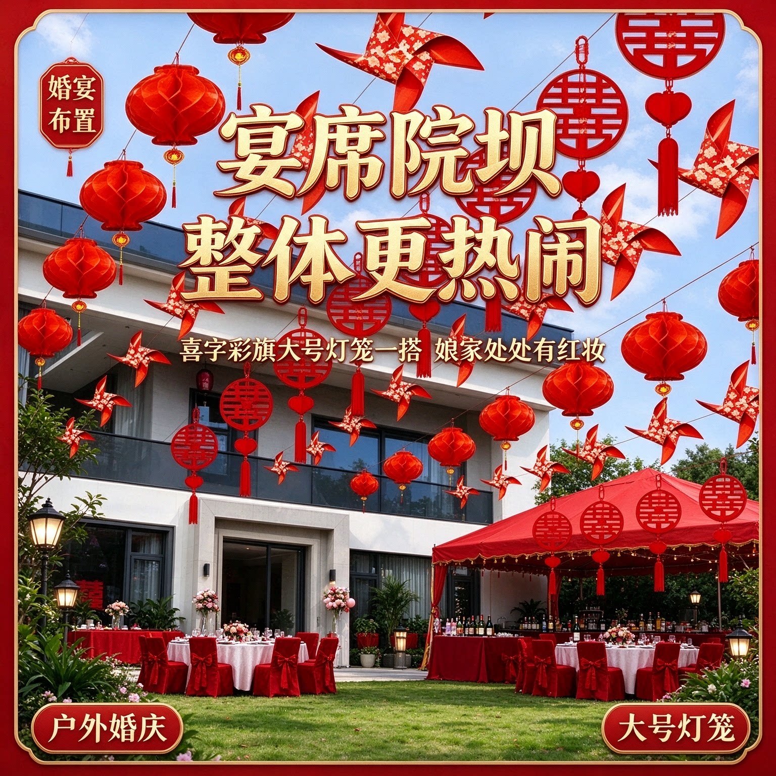 结婚喜字彩旗新娘家婚礼现场大号灯笼2026新款婚房装饰用品大全