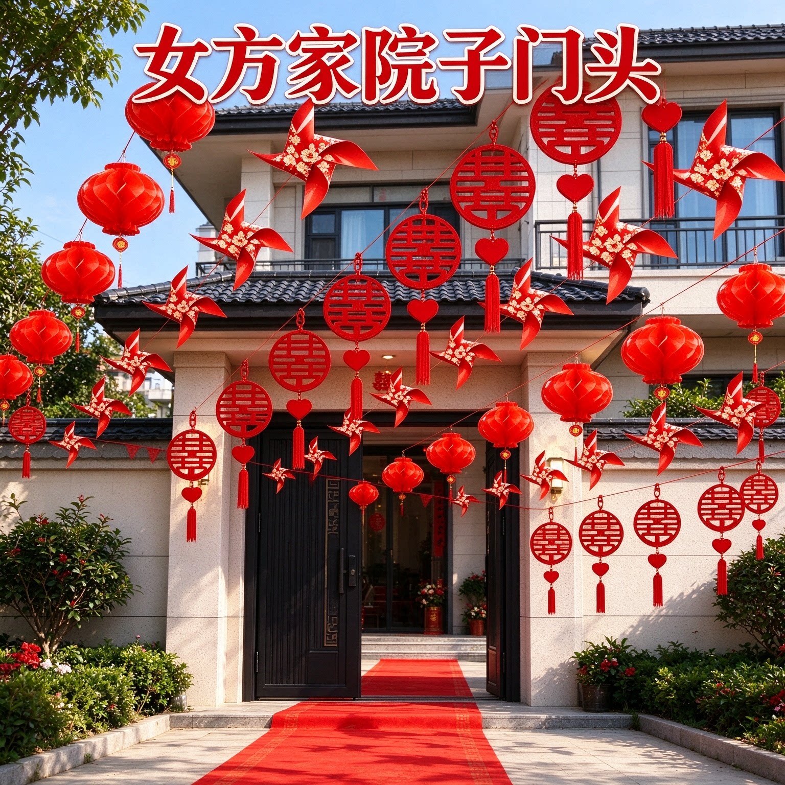 结婚彩带拉花女方自建房彩旗灯笼风车2026新款院子婚庆装饰用品