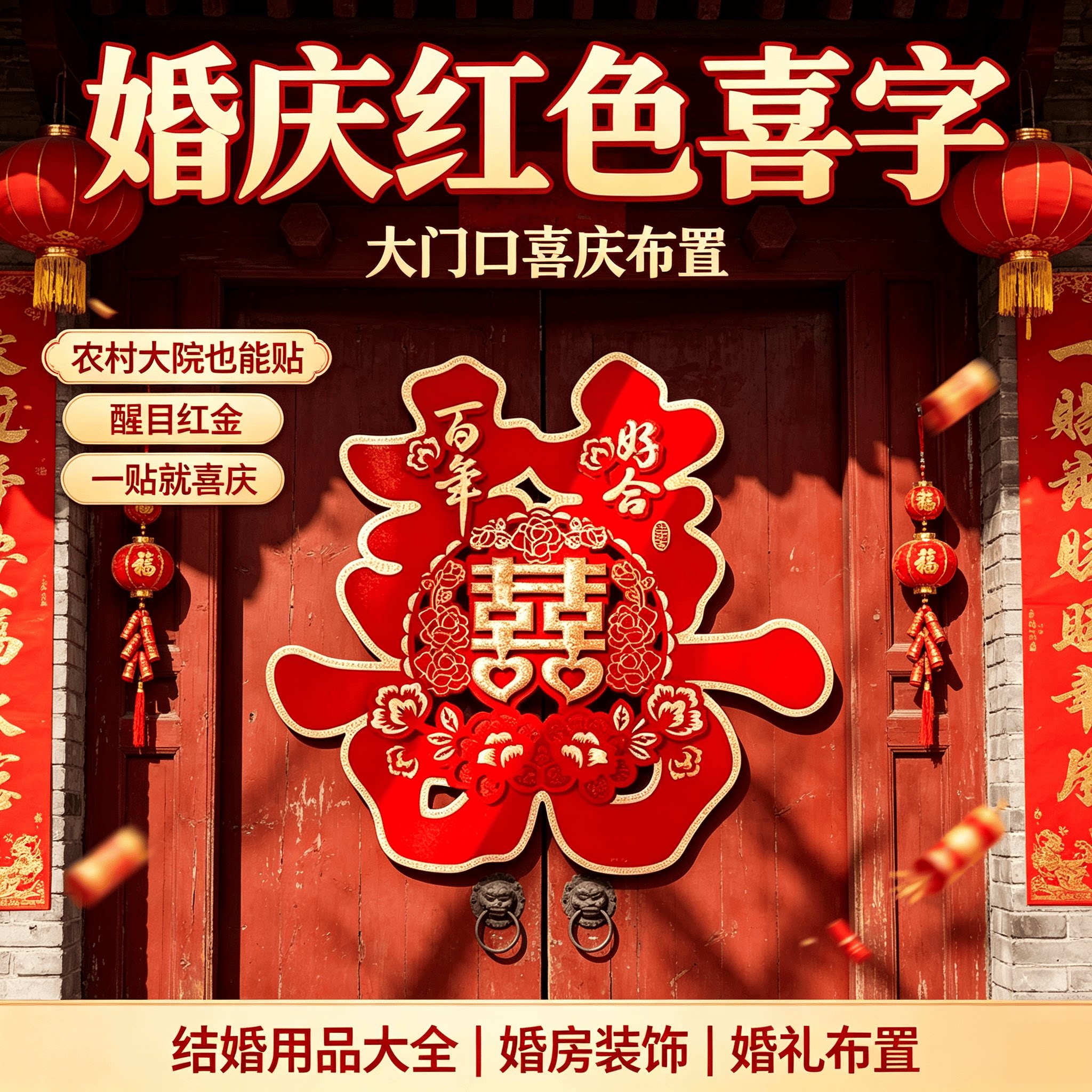 婚庆红色喜字结婚用品大全婚房