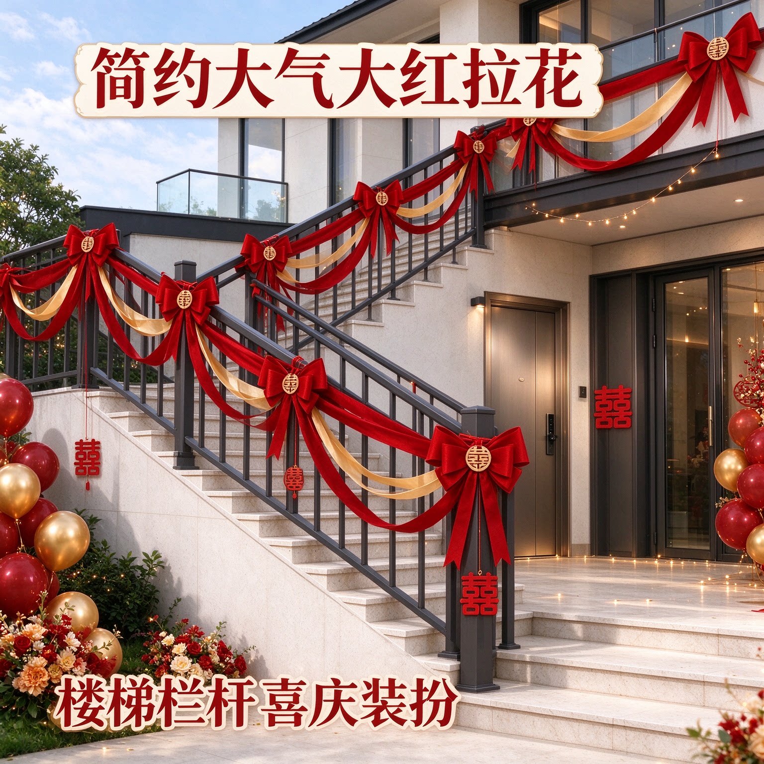 婚庆用品男方户外拉花简约大气大红客厅背景墙婚礼装扮婚房装饰品