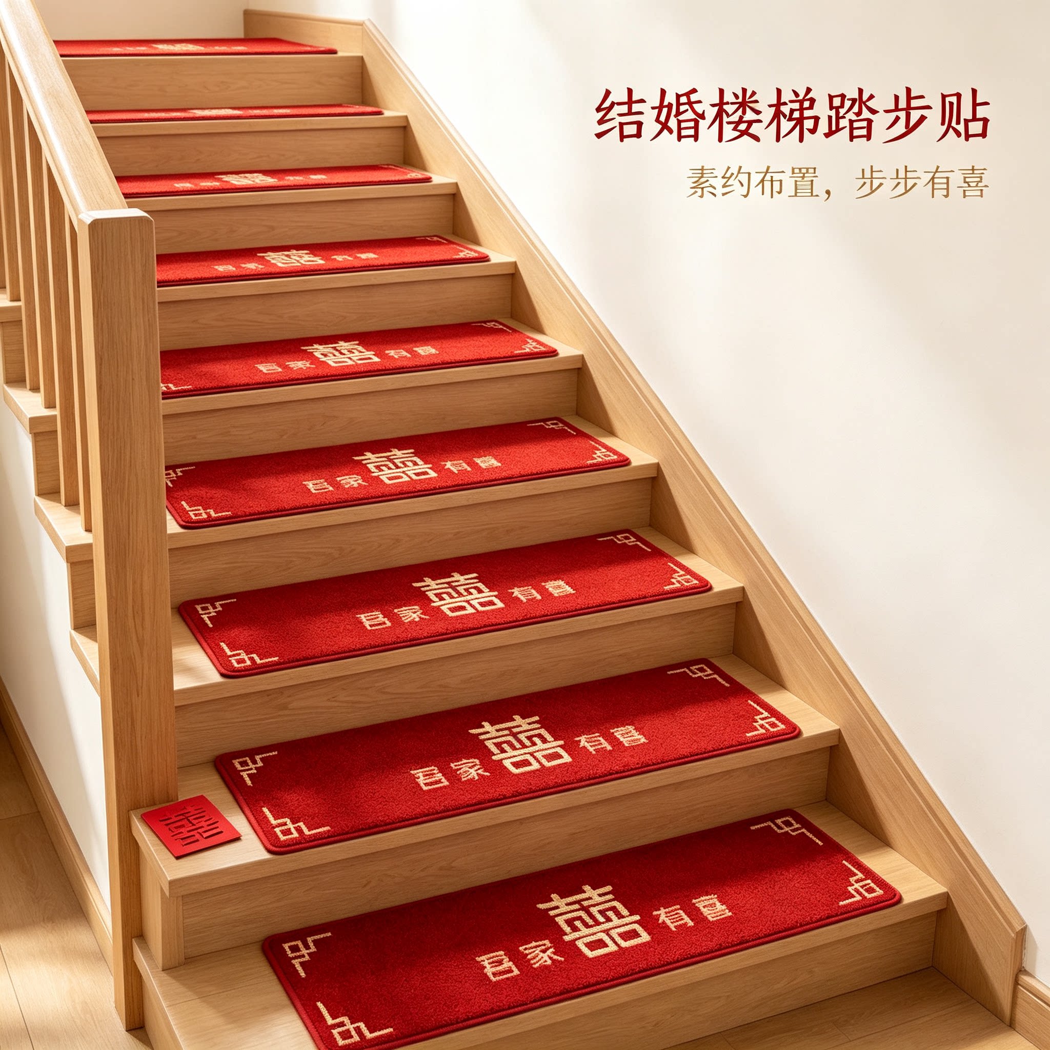婚礼楼梯踏步贴装饰男方结婚扶手台阶喜字贴婚庆地垫婚房布置