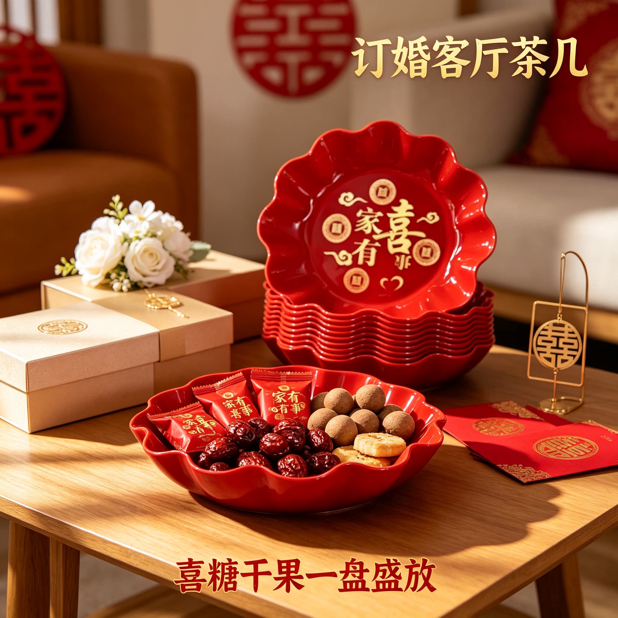 婚庆糖果盘放喜糖家用客厅茶几零食水果篮结婚订婚装饰用品