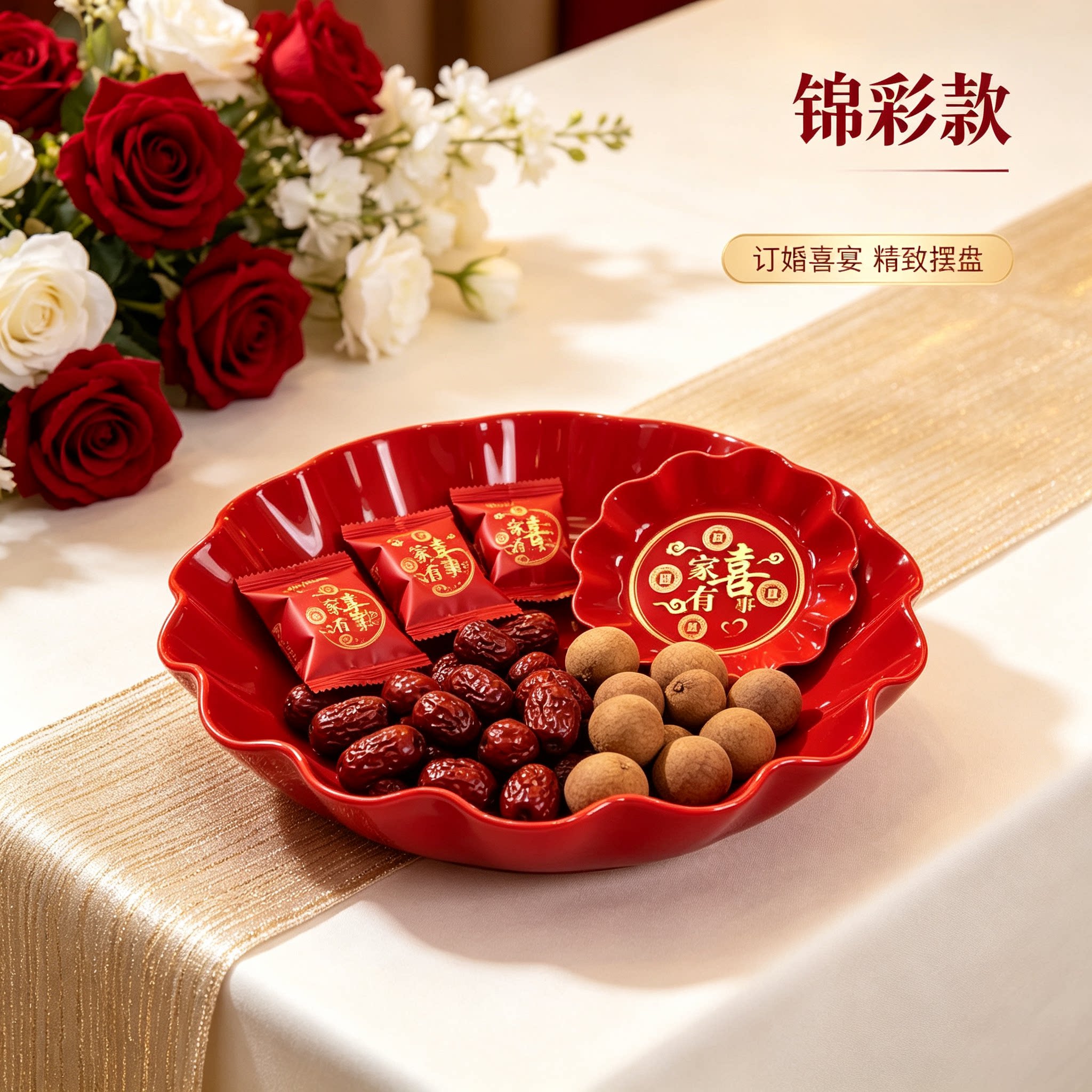 婚礼糖果盘金边设计家用客厅茶几零食水果篮订婚创意装饰婚庆用