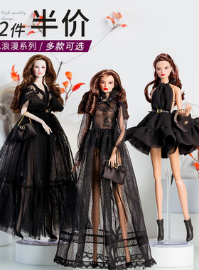 娃娃衣服装30CM超模礼服黑色爸比换装玩具配件女孩潮玩4月新款