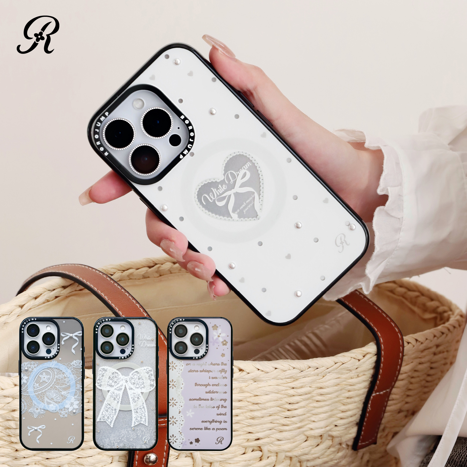 肉肉酱蕾丝浅梦适用苹果16promax磁吸手机壳新款iPhone15Pro保护套14高级13简约华为mate60/70防摔双层亮面