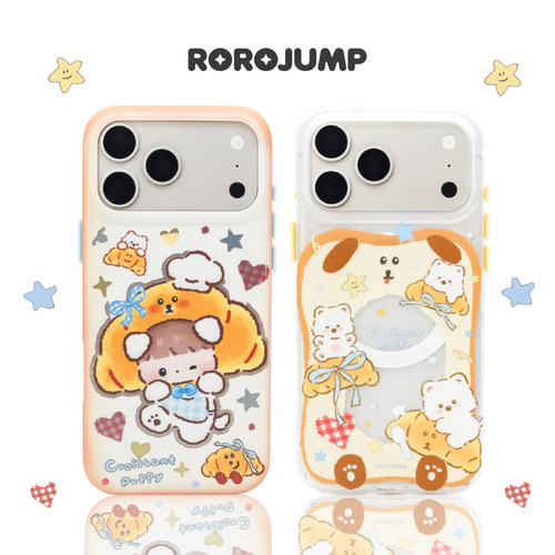 肉肉酱可颂小狗适用iPhone17promax磁吸手机壳原创新款防摔苹果16保护套磨砂全包边15pro卡通可爱14pro小众女