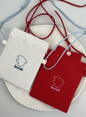 Le serein原创设计飞鸟刺绣挂脖简约百搭调节斜挎证件包钥匙包卡