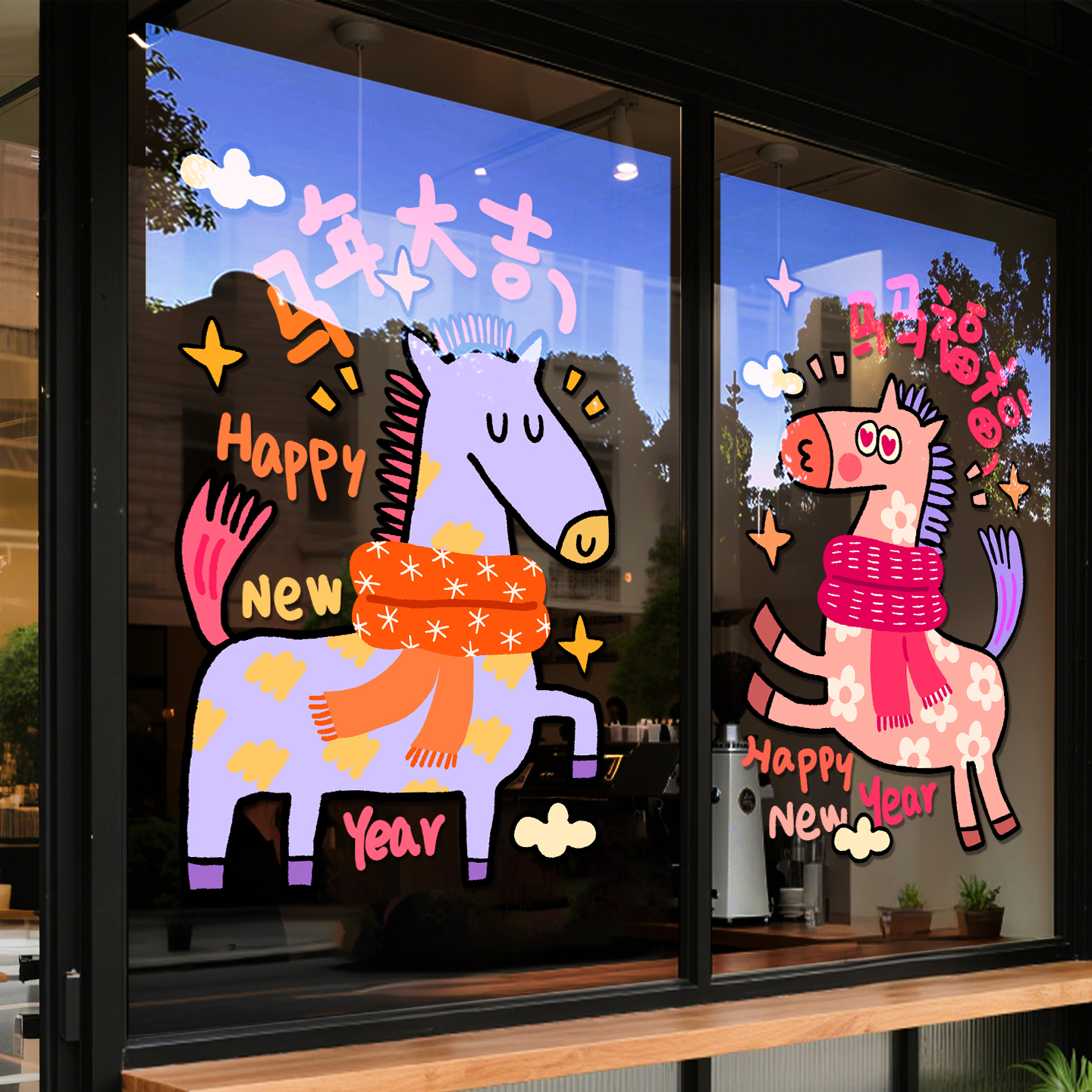 新年装饰品卡通玻璃门贴纸