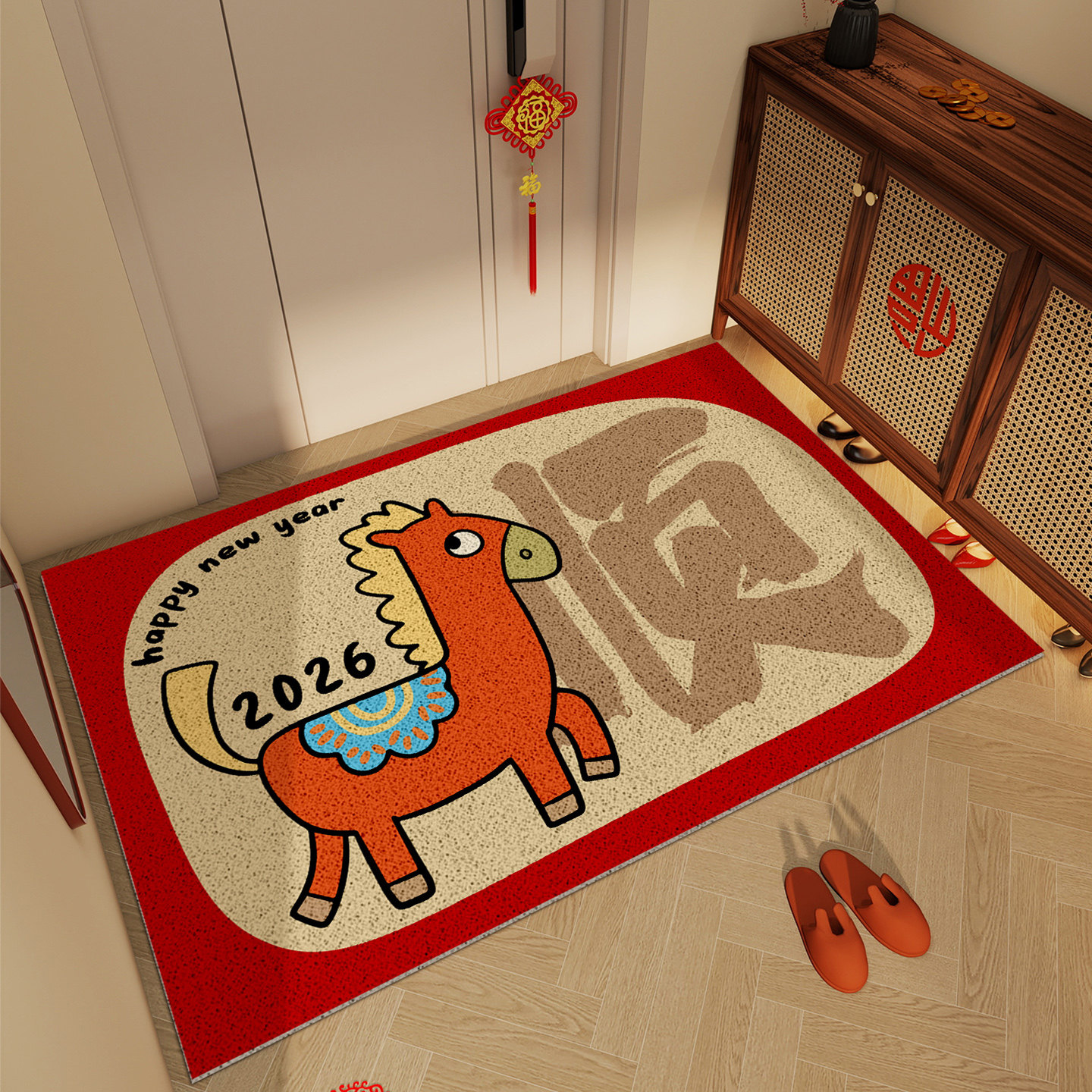 卡通新年顺字入户门丝圈地垫家用玄关可裁剪脚垫蹭土耐脏吉利门垫,居家布艺,入户地垫,淘宝优惠券,粉丝福利购,淘宝优惠卷