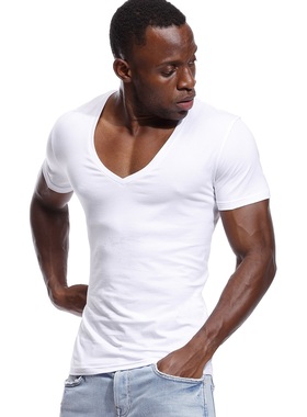 solid color slim short sleeve bottoming shirt men's top