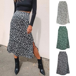 2023 high for ladies slit skirt printed chiffon summer waist
