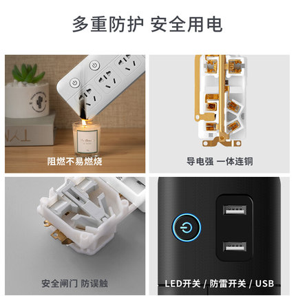 usb插座面板家用独立开关分控多功能拖接线电插板USB带长线排插