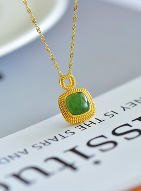 s925银镶和田碧玉方形鼓面吊坠10876-2