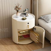 意式 圆形岩板床头柜实木三抽虎牌保险柜指纹密码 保险箱高级床边柜