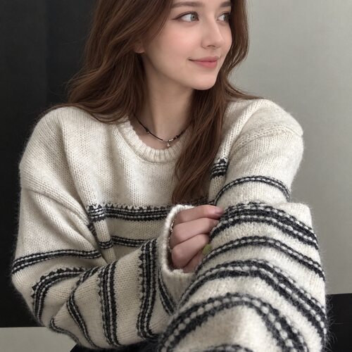 条纹毛衣女秋冬2026年新款宽松慵懒风复古减龄高级感套头针织上衣