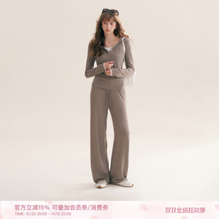 Kroche 26aw 慵懒休闲 蕾丝花边假两件连帽T恤卫衣直筒休闲裤套装