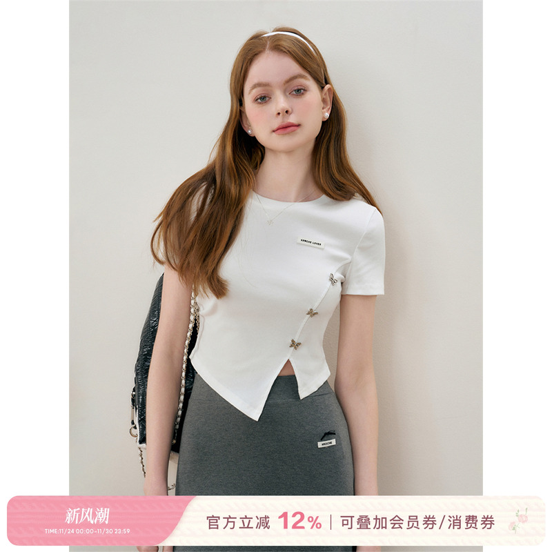 短袖镂空设计金属蝴蝶不规则